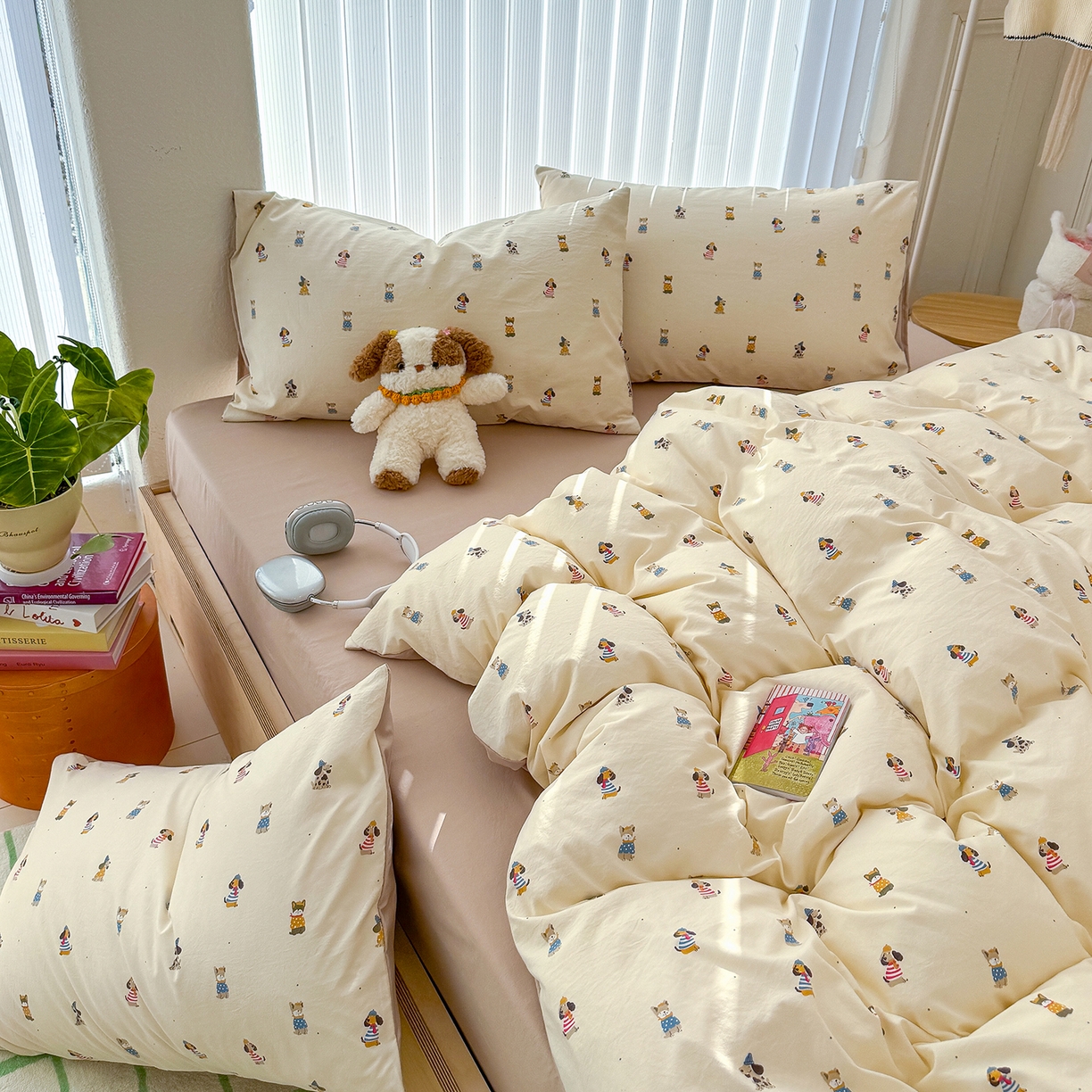 91家纺网 家纺一手货源 找家纺 铺尚美家纺 2026新款春款A类古法水洗仿棉云感棉小布袋四件套 拘狗乐园