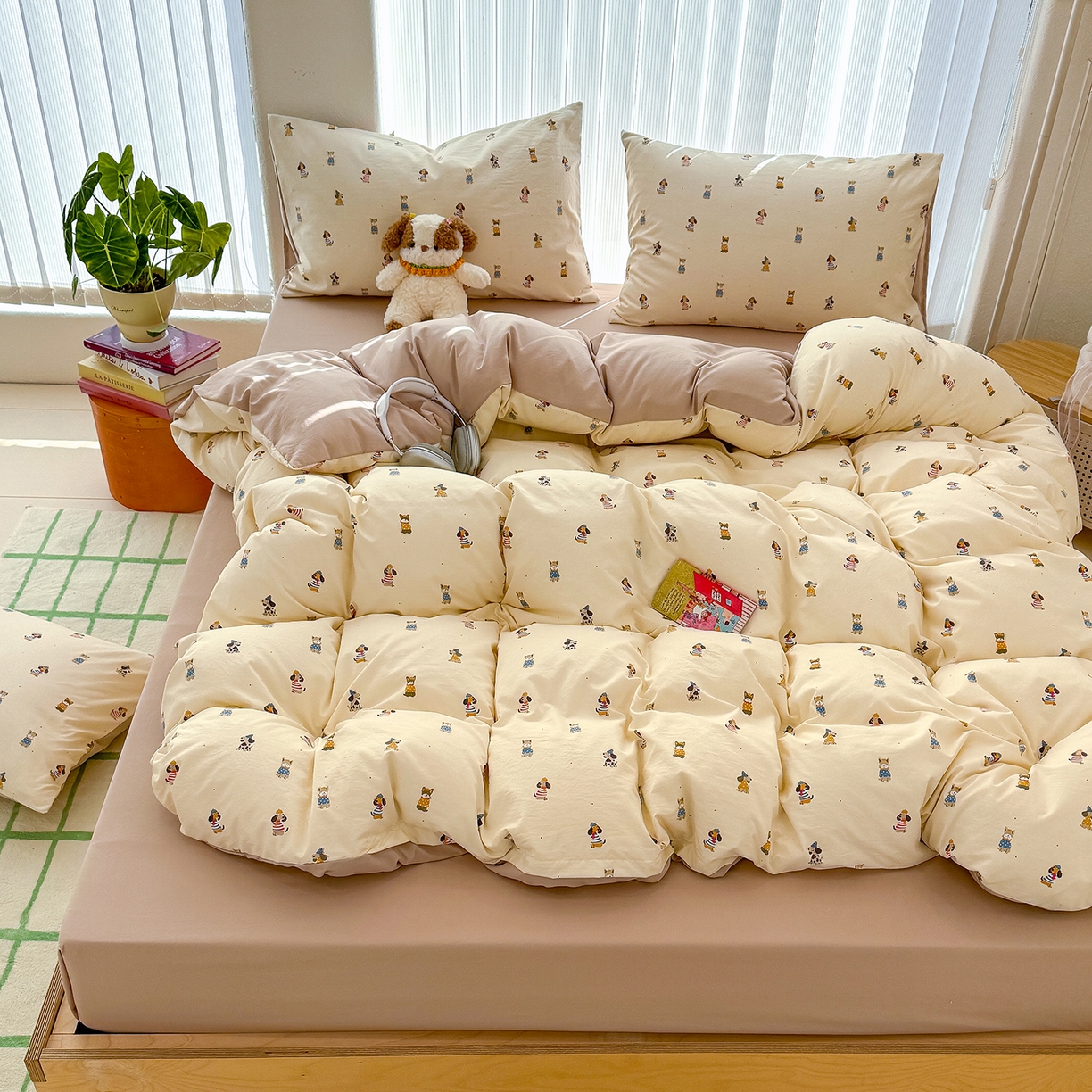 91家纺网 家纺一手货源 找家纺 铺尚美家纺 2026新款春款A类古法水洗仿棉云感棉小布袋四件套 拘狗乐园