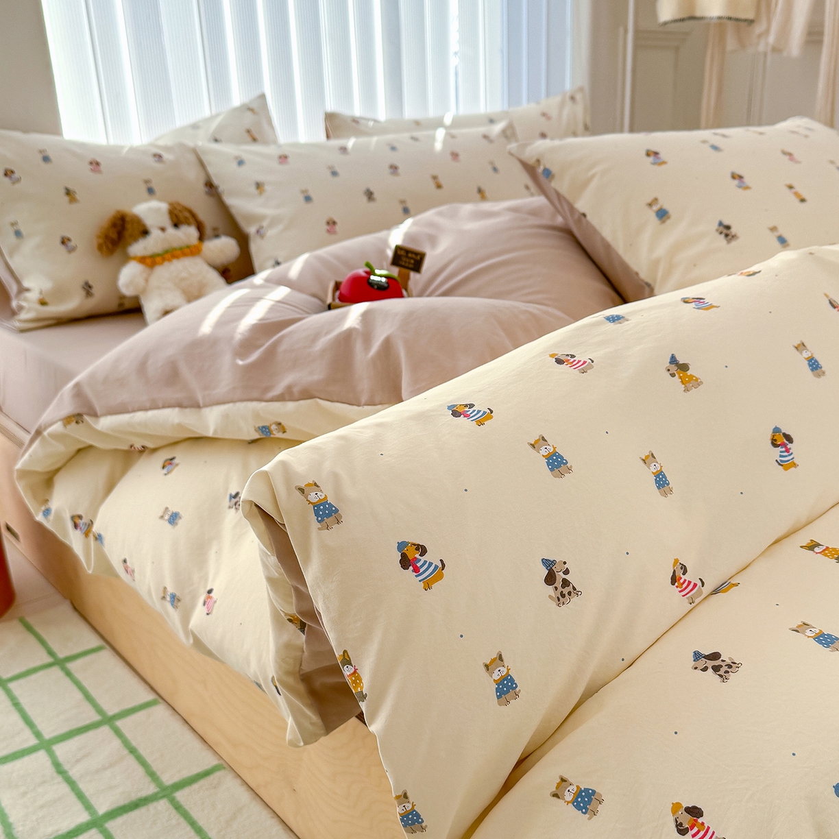 91家纺网 家纺一手货源 找家纺 铺尚美家纺 2026新款春款A类古法水洗仿棉云感棉小布袋四件套 拘狗乐园