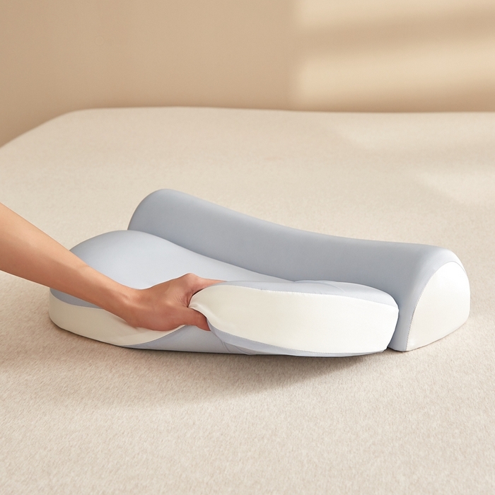 91家纺网 家纺一手货源 找家纺 小桃姐家纺 2026新款零压助眠深睡枕牵引二合一组合款记忆枕枕头枕芯 清新蓝