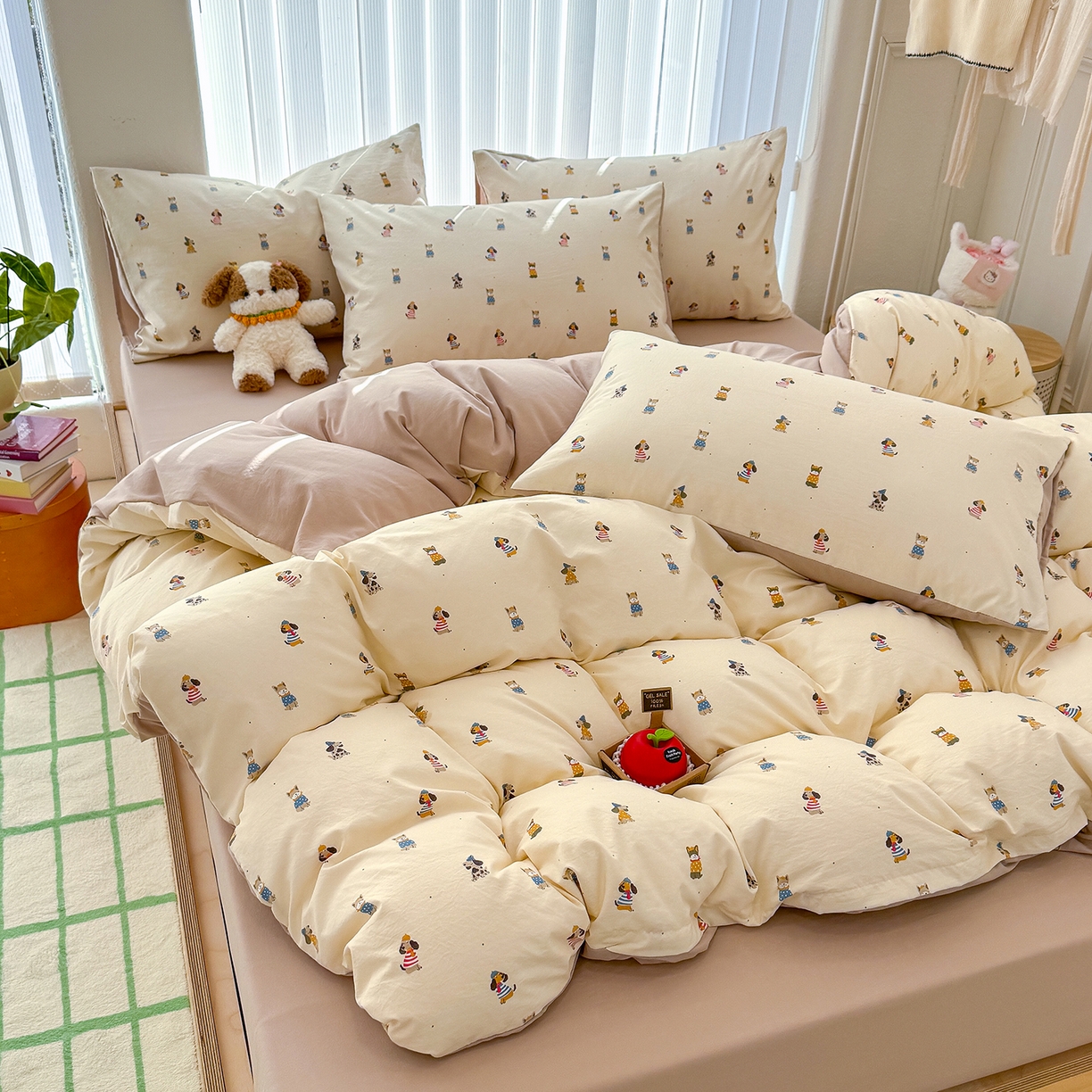 91家纺网 家纺一手货源 找家纺 铺尚美家纺 2026新款春款A类古法水洗仿棉云感棉小布袋四件套 拘狗乐园