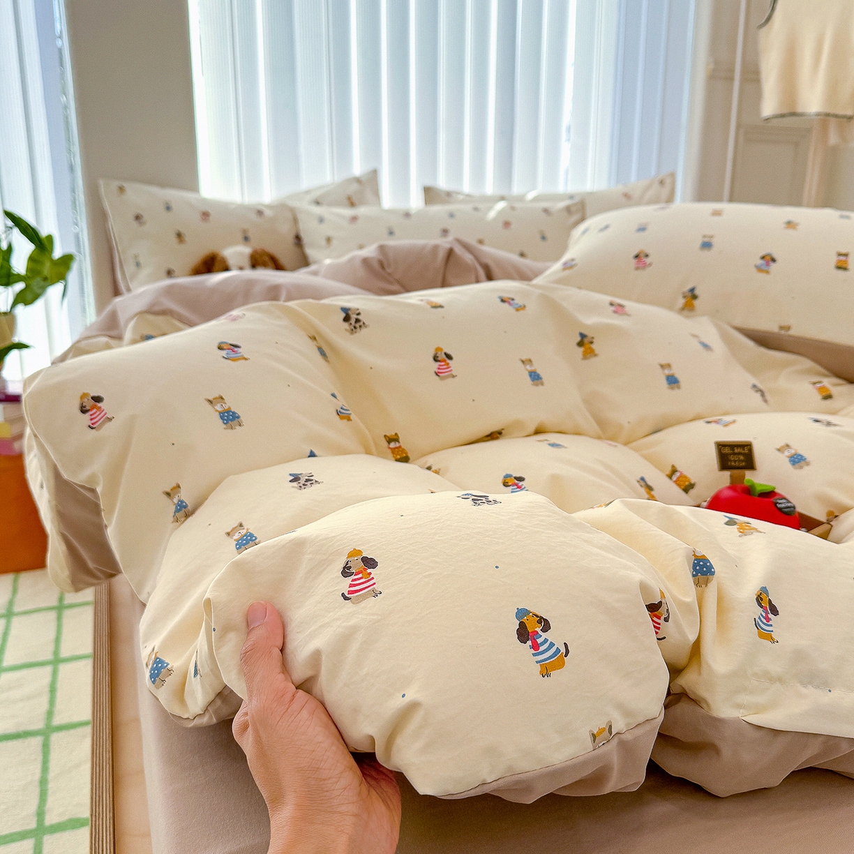 91家纺网 家纺一手货源 找家纺 铺尚美家纺 2026新款春款A类古法水洗仿棉云感棉小布袋四件套 拘狗乐园