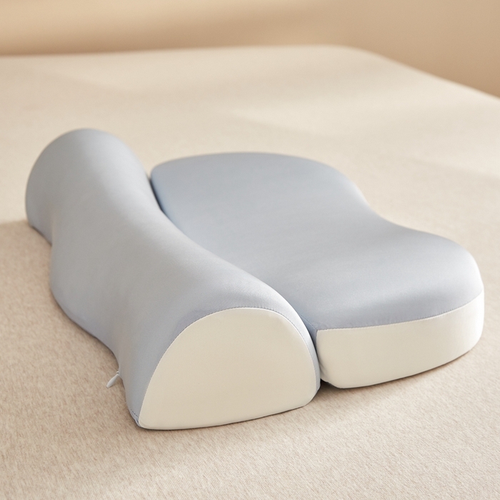 91家纺网 家纺一手货源 找家纺 小桃姐家纺 2026新款零压助眠深睡枕牵引二合一组合款记忆枕枕头枕芯 清新蓝