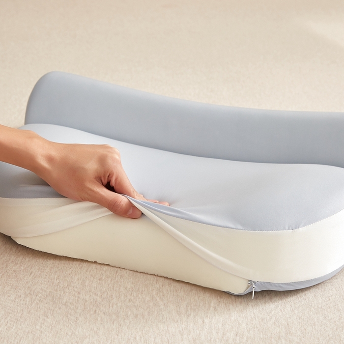 91家纺网 家纺一手货源 找家纺 小桃姐家纺 2026新款零压助眠深睡枕牵引二合一组合款记忆枕枕头枕芯 清新蓝