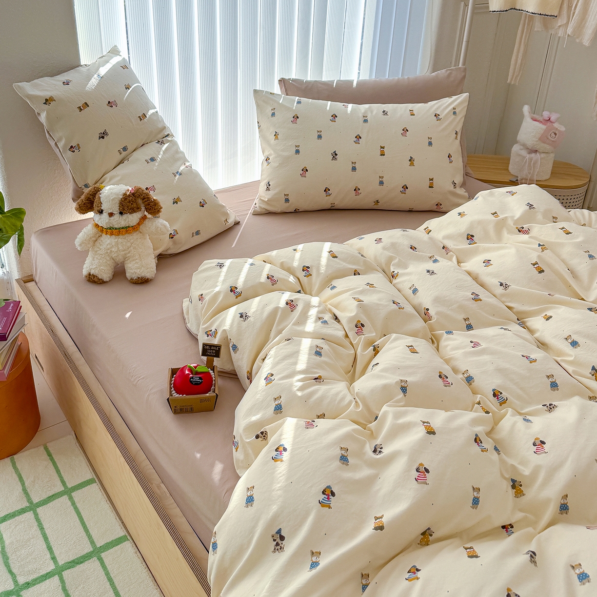 91家纺网 家纺一手货源 找家纺 铺尚美家纺 2026新款春款A类古法水洗仿棉云感棉小布袋四件套 拘狗乐园