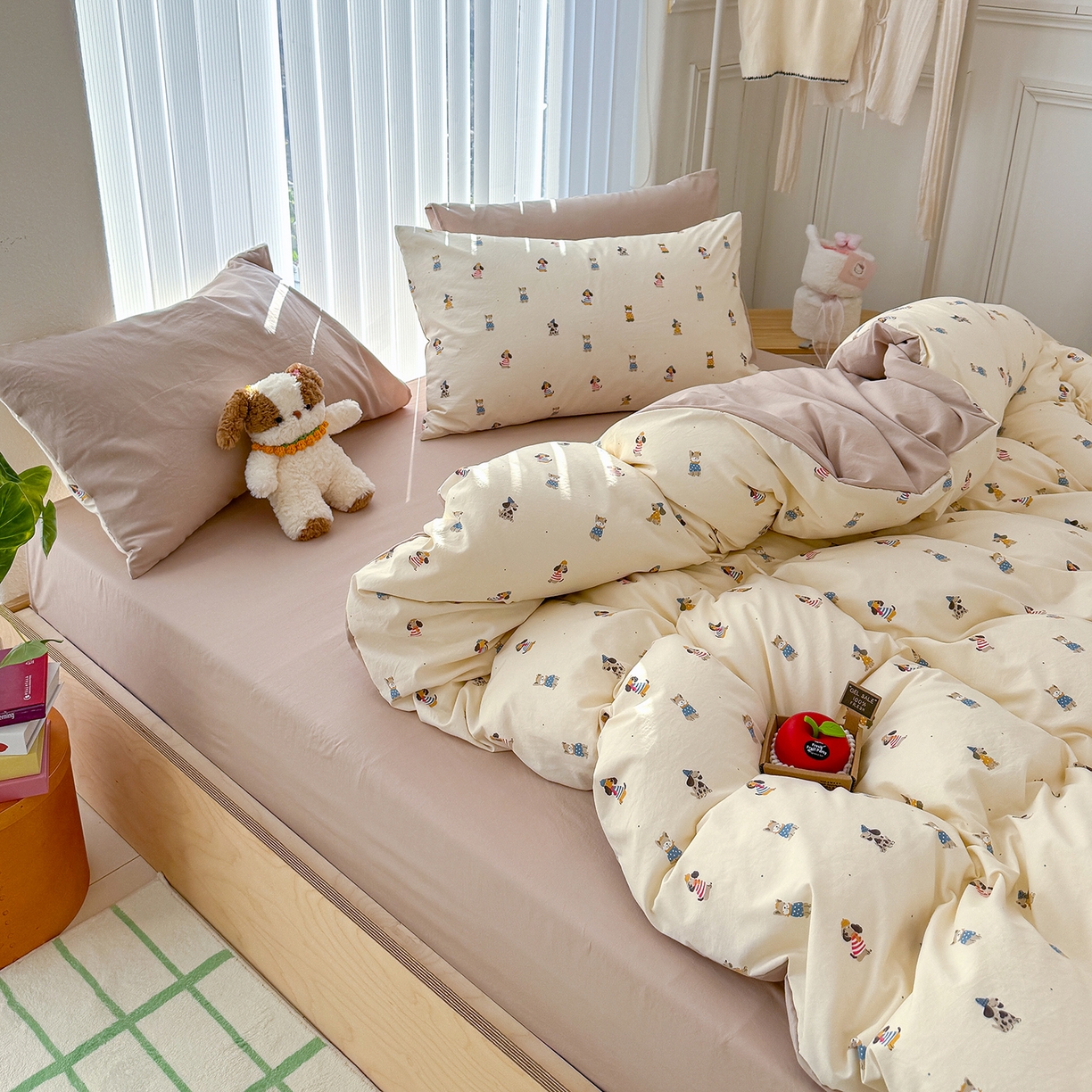 91家纺网 家纺一手货源 找家纺 铺尚美家纺 2026新款春款A类古法水洗仿棉云感棉小布袋四件套 拘狗乐园