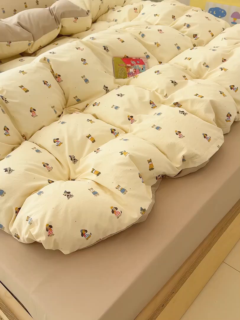 91家纺网 家纺一手货源 找家纺 铺尚美家纺 2026新款春款A类古法水洗仿棉云感棉小布袋四件套 拘狗乐园