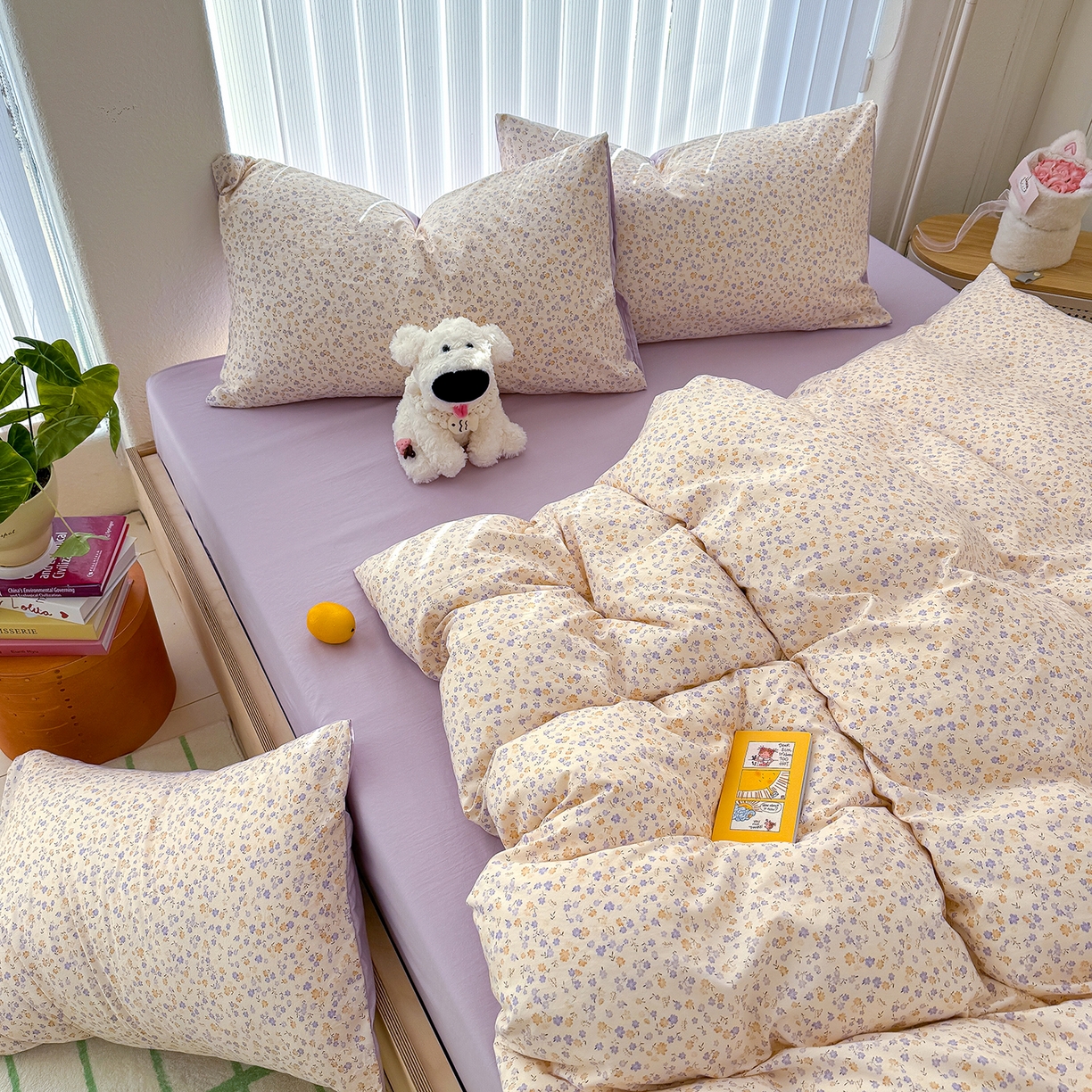 91家纺网 家纺一手货源 找家纺 铺尚美家纺 2026新款春款A类古法水洗仿棉云感棉小布袋四件套 山樱漫岛