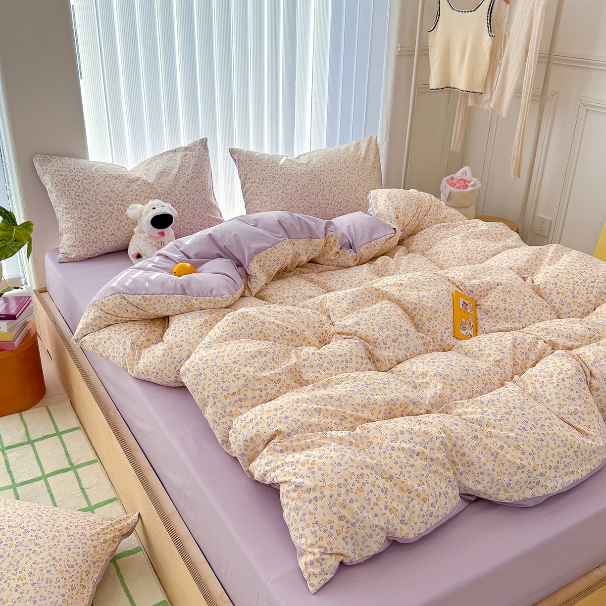 91家纺网 家纺一手货源 找家纺 铺尚美家纺 2026新款春款A类古法水洗仿棉云感棉小布袋四件套 山樱漫岛