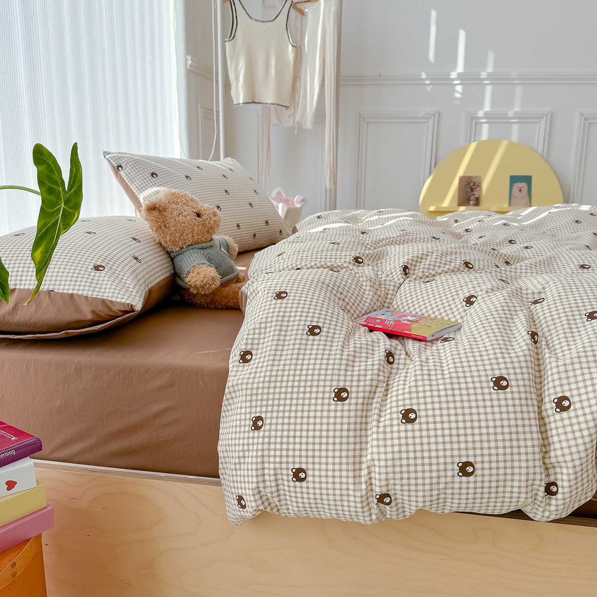 91家纺网 家纺一手货源 找家纺 铺尚美家纺 2026新款春款A类古法水洗仿棉云感棉小布袋四件套 格子小熊