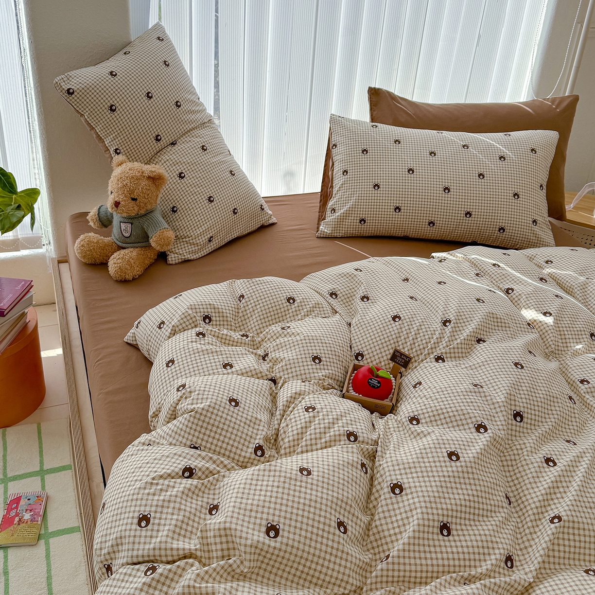 91家纺网 家纺一手货源 找家纺 铺尚美家纺 2026新款春款A类古法水洗仿棉云感棉小布袋四件套 格子小熊