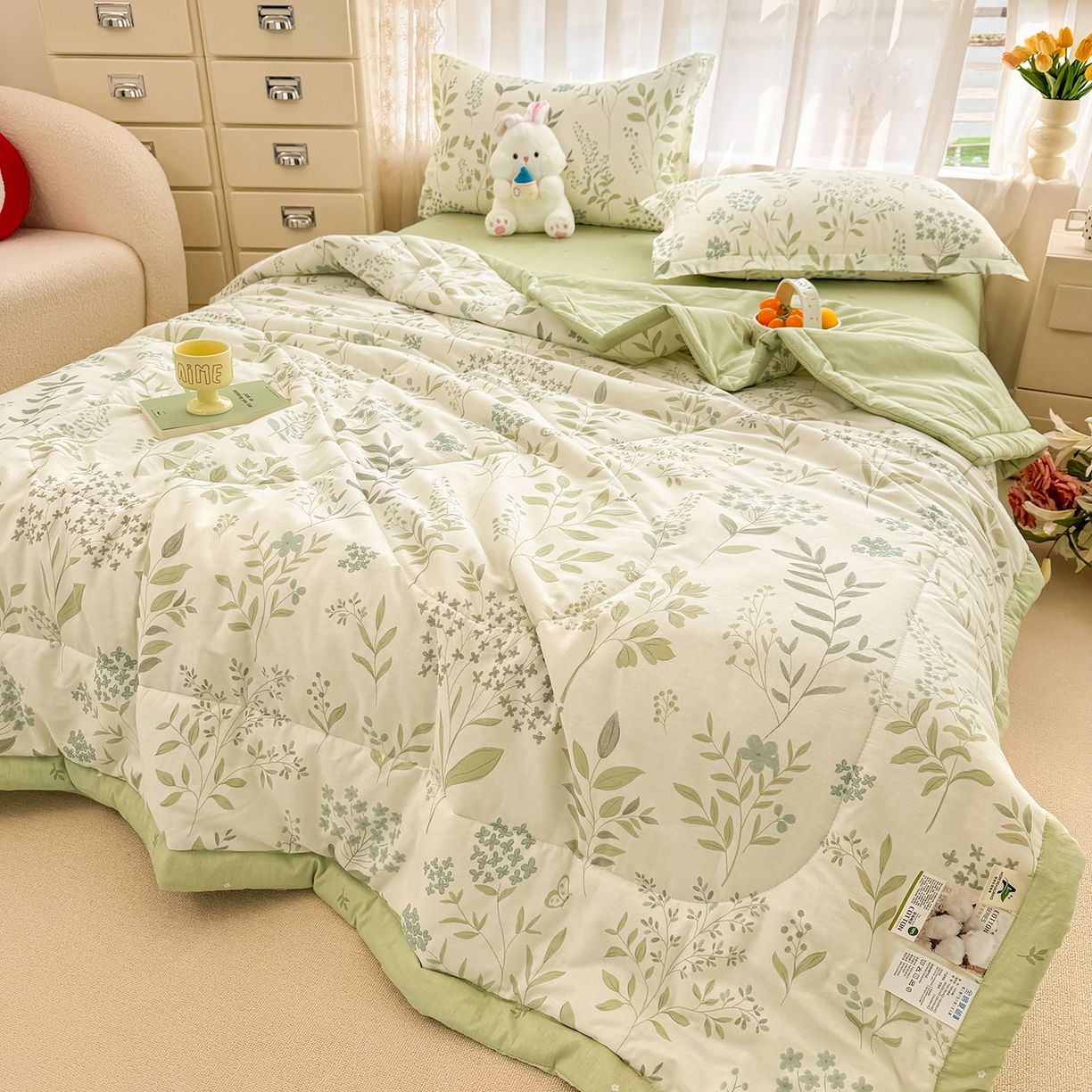 91家纺网 家纺一手货源 找家纺 （总）瑶瑶家居 2026新款A类里外全棉夏凉被四件套-风格一