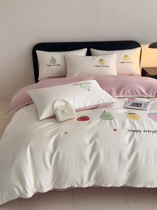 91家纺网 家纺一手货源 找家纺 沐辰 2026新款长绒棉50S纯棉满绣四件套 果味派