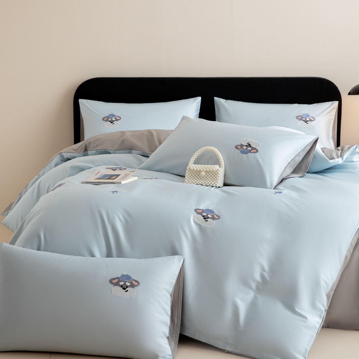 91家纺网 家纺一手货源 找家纺 沐辰 2026新款长绒棉50S纯棉满绣四件套 奶茶小狗