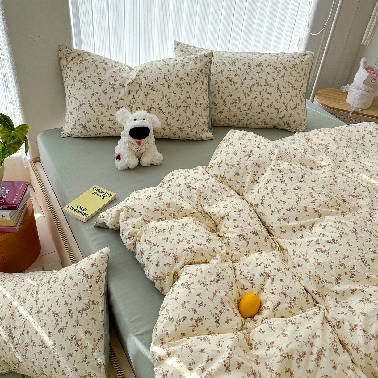 91家纺网 家纺一手货源 找家纺 铺尚美家纺 2026新款春款A类古法水洗仿棉云感棉小布袋四件套 花枝