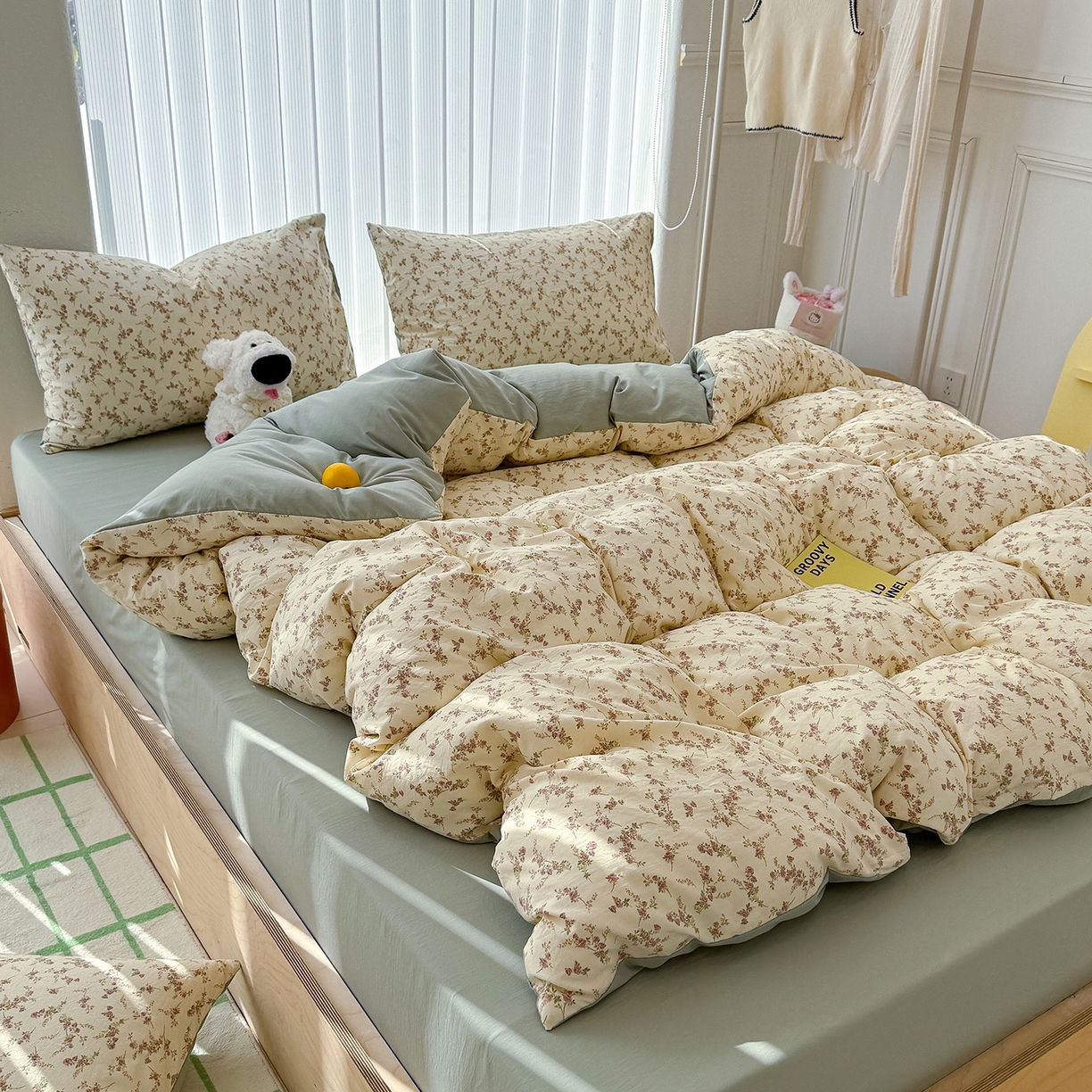 91家纺网 家纺一手货源 找家纺 铺尚美家纺 2026新款春款A类古法水洗仿棉云感棉小布袋四件套 花枝