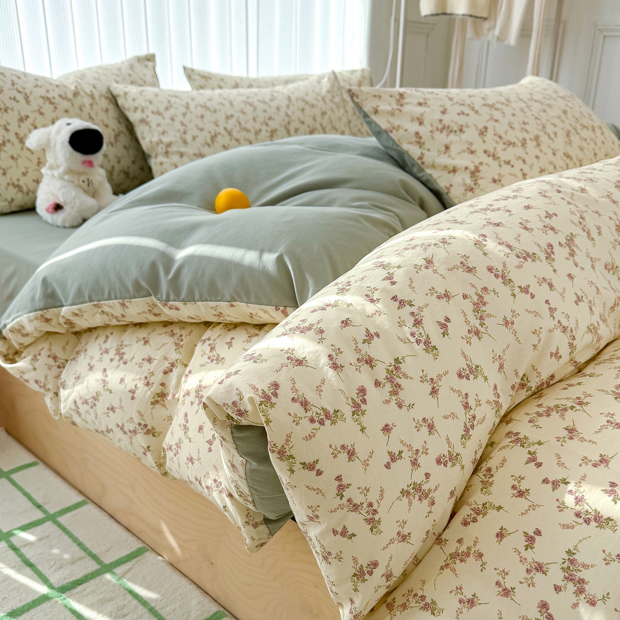 91家纺网 家纺一手货源 找家纺 铺尚美家纺 2026新款春款A类古法水洗仿棉云感棉小布袋四件套 花枝