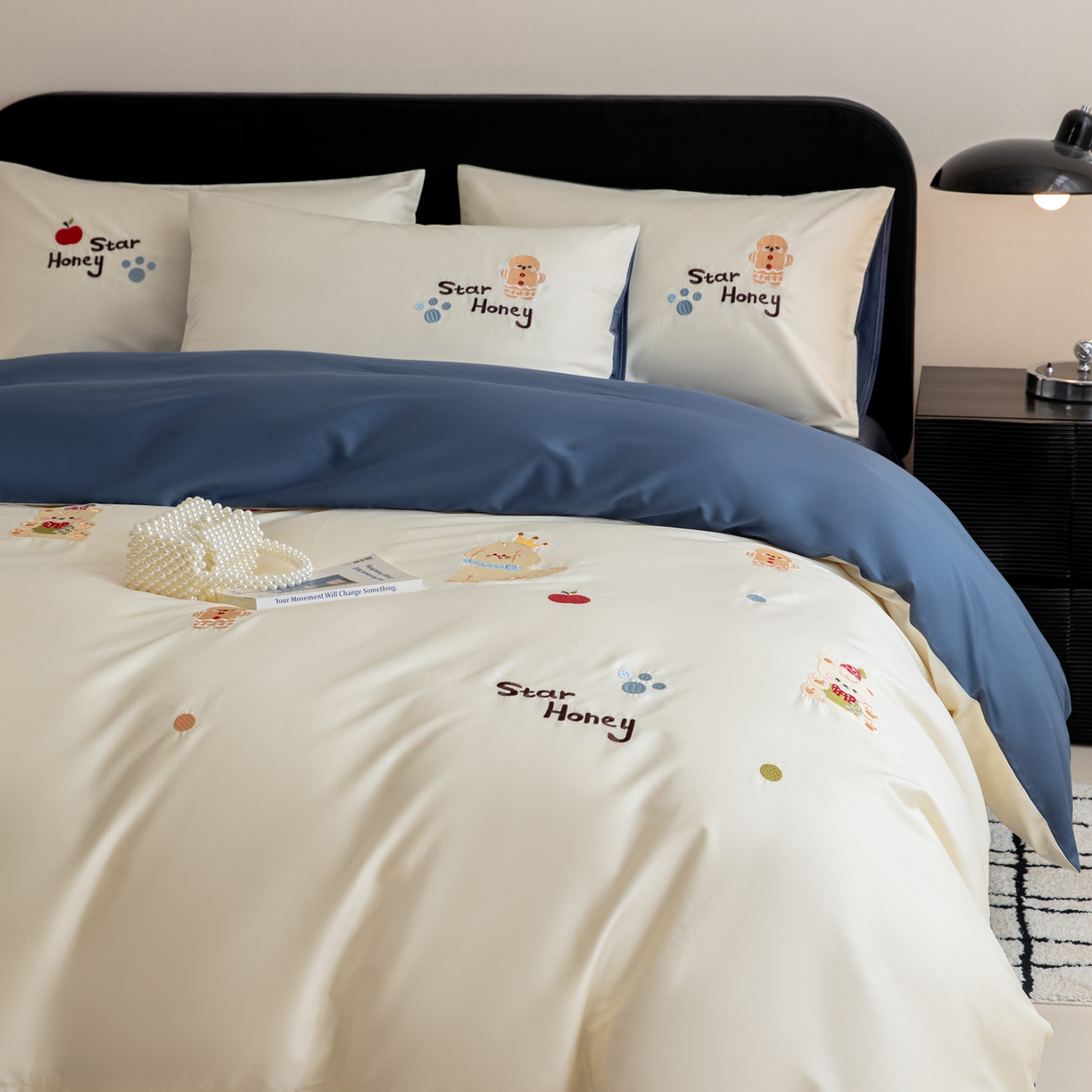 91家纺网 家纺一手货源 找家纺 沐辰 2026新款长绒棉50S纯棉满绣四件套 苹果姜饼