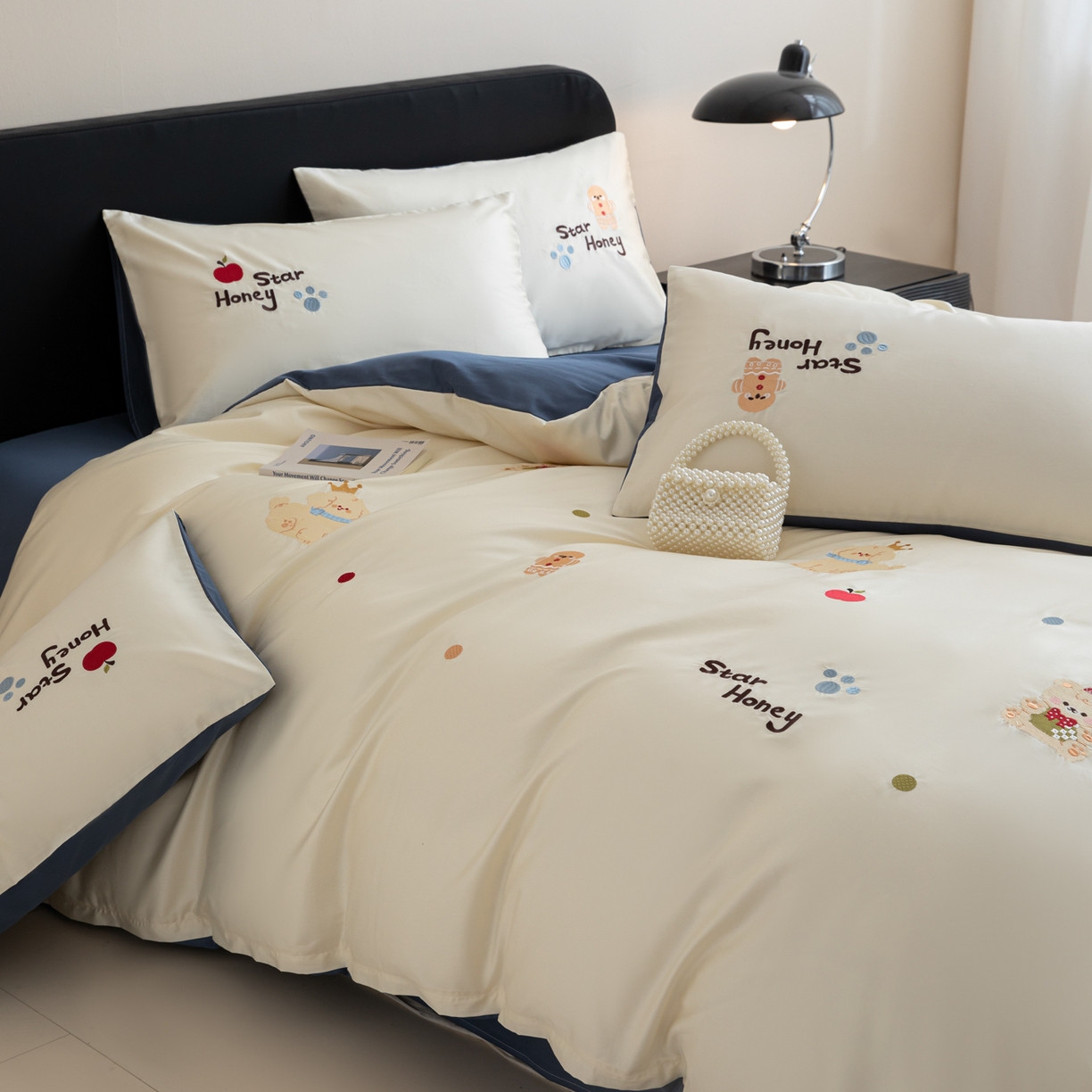 91家纺网 家纺一手货源 找家纺 沐辰 2026新款长绒棉50S纯棉满绣四件套 苹果姜饼