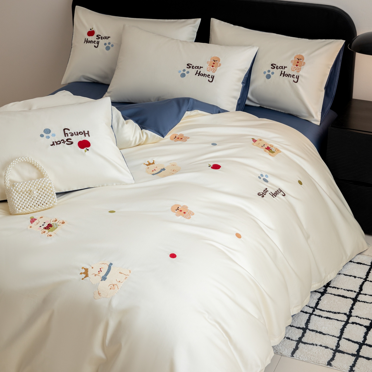 91家纺网 家纺一手货源 找家纺 沐辰 2026新款长绒棉50S纯棉满绣四件套 苹果姜饼