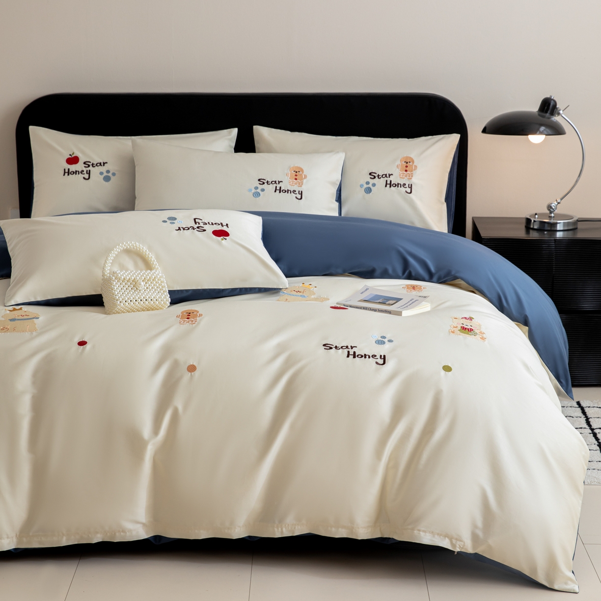 91家纺网 家纺一手货源 找家纺 沐辰 2026新款长绒棉50S纯棉满绣四件套 苹果姜饼