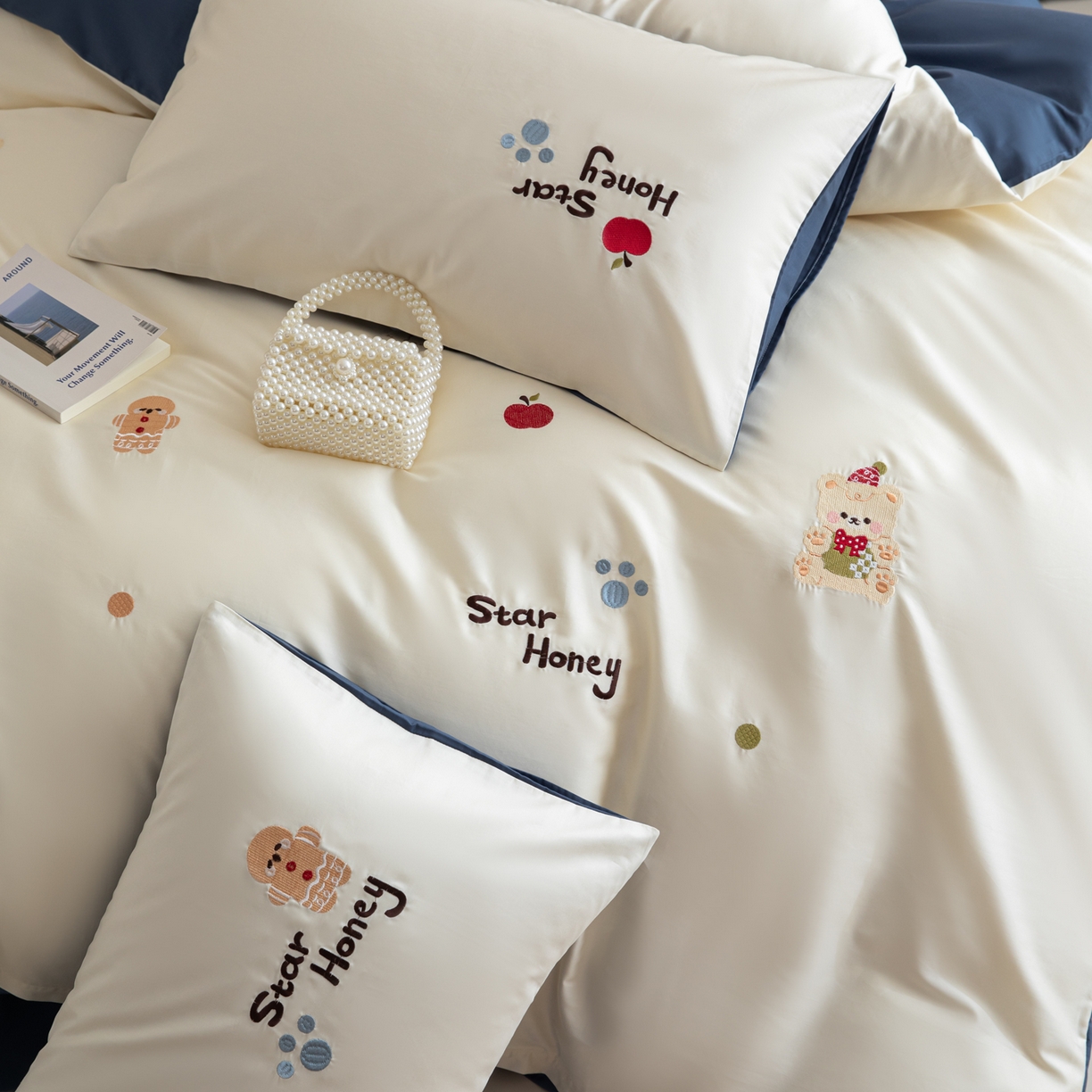 91家纺网 家纺一手货源 找家纺 沐辰 2026新款长绒棉50S纯棉满绣四件套 苹果姜饼