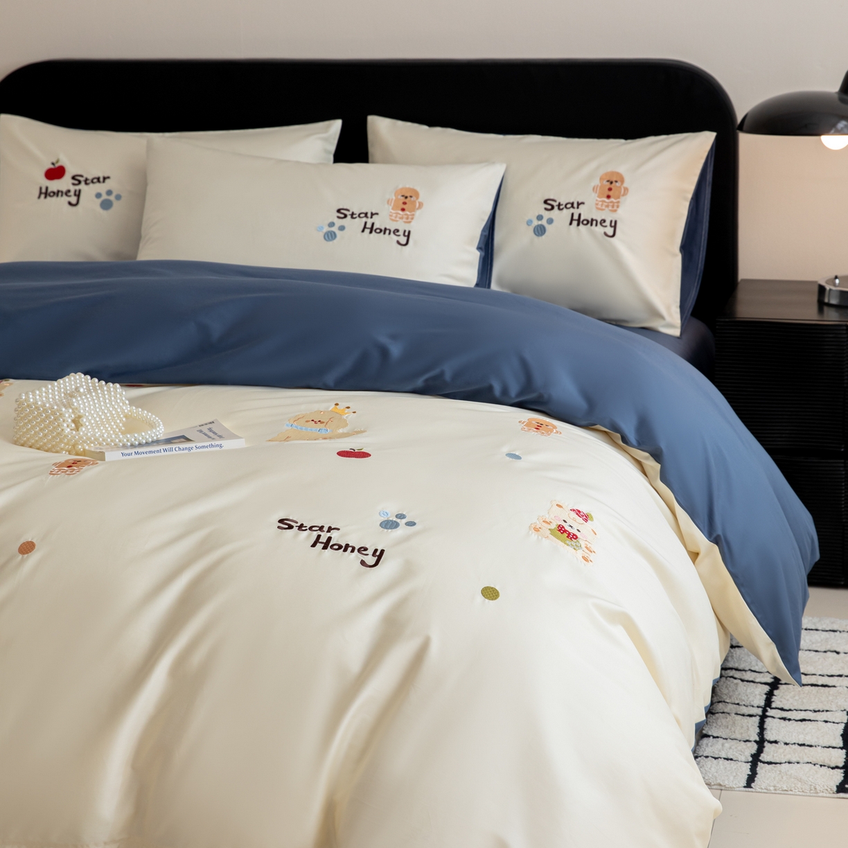 91家纺网 家纺一手货源 找家纺 沐辰 2026新款长绒棉50S纯棉满绣四件套 苹果姜饼