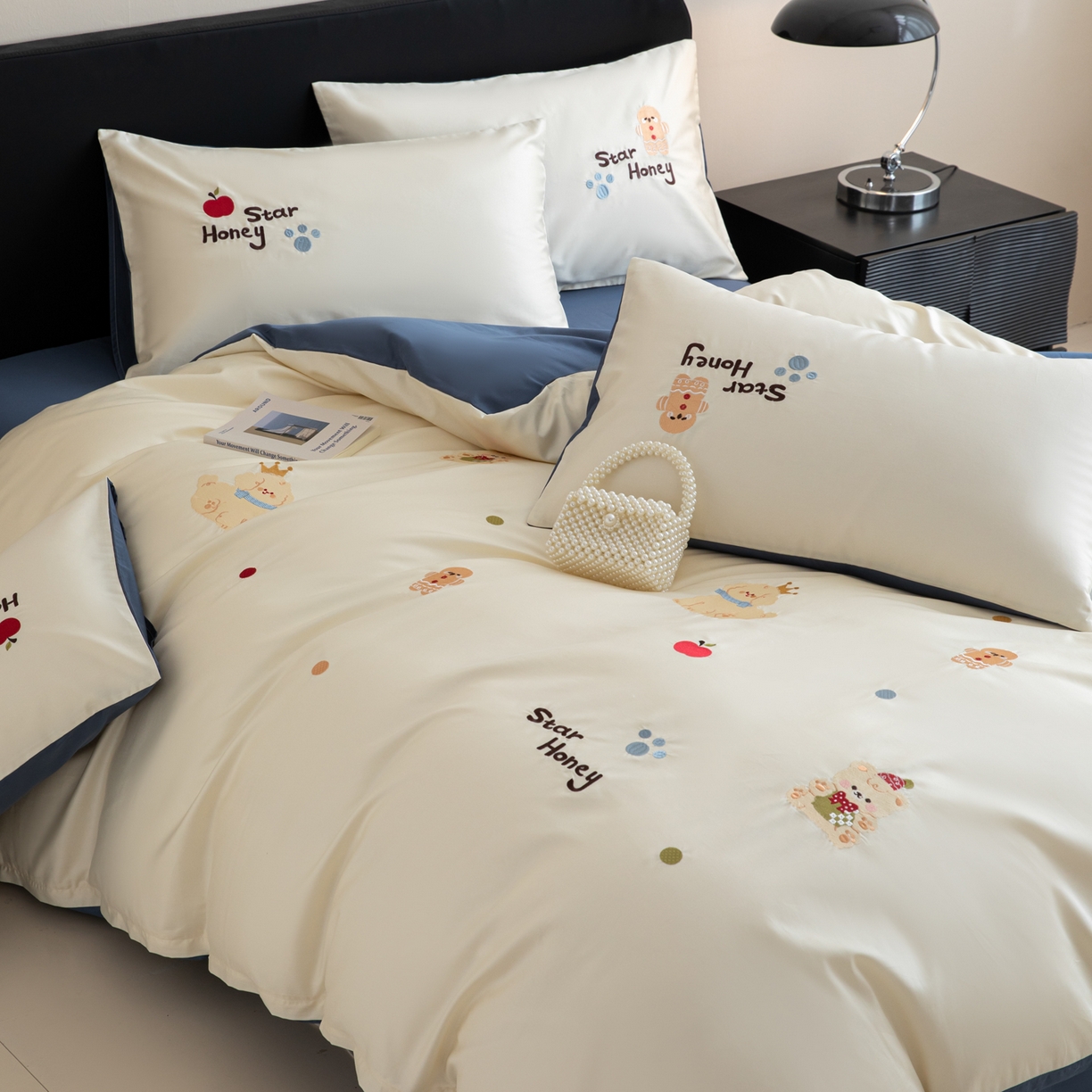 91家纺网 家纺一手货源 找家纺 沐辰 2026新款长绒棉50S纯棉满绣四件套 苹果姜饼