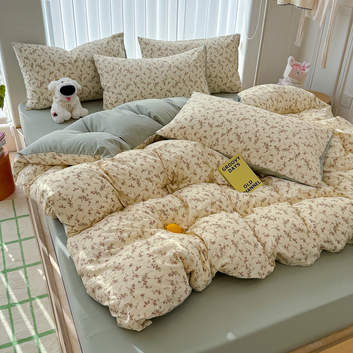 91家纺网 家纺一手货源 找家纺 铺尚美家纺 2026新款春款A类古法水洗仿棉云感棉小布袋四件套 花枝