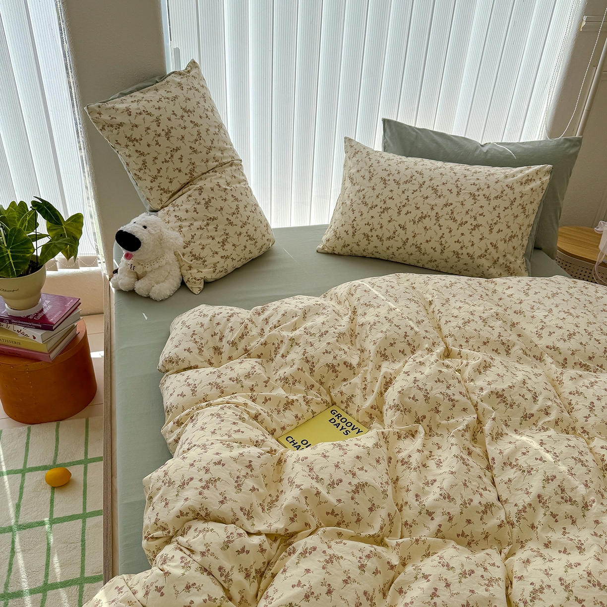 91家纺网 家纺一手货源 找家纺 铺尚美家纺 2026新款春款A类古法水洗仿棉云感棉小布袋四件套 花枝