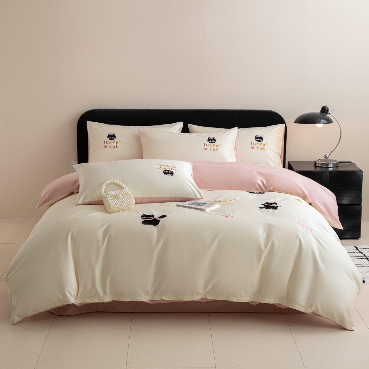 沐辰 2026新款长绒棉50S纯棉满绣四件套 心爱猫咪