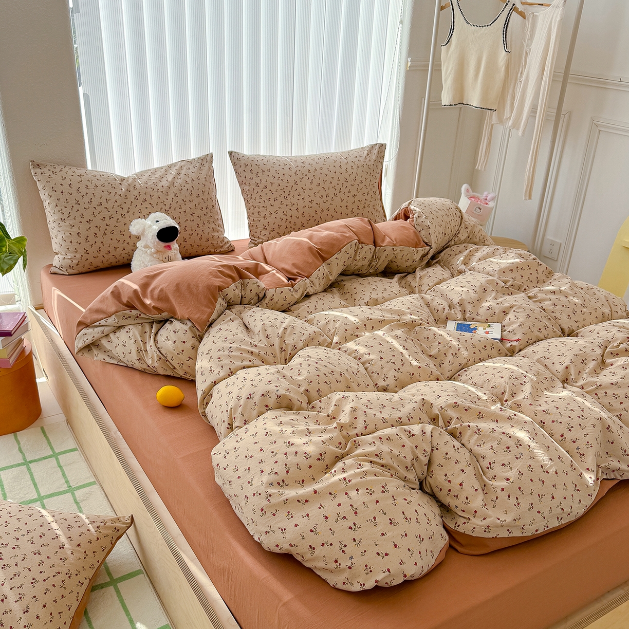 91家纺网 家纺一手货源 找家纺 铺尚美家纺 2026新款春款A类古法水洗仿棉云感棉小布袋四件套 樱川桃井