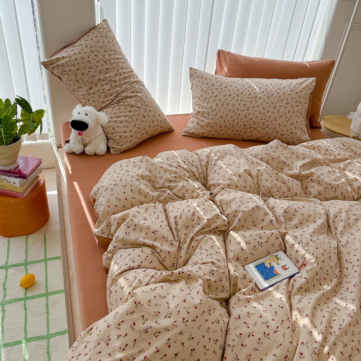 91家纺网 家纺一手货源 找家纺 铺尚美家纺 2026新款春款A类古法水洗仿棉云感棉小布袋四件套 樱川桃井