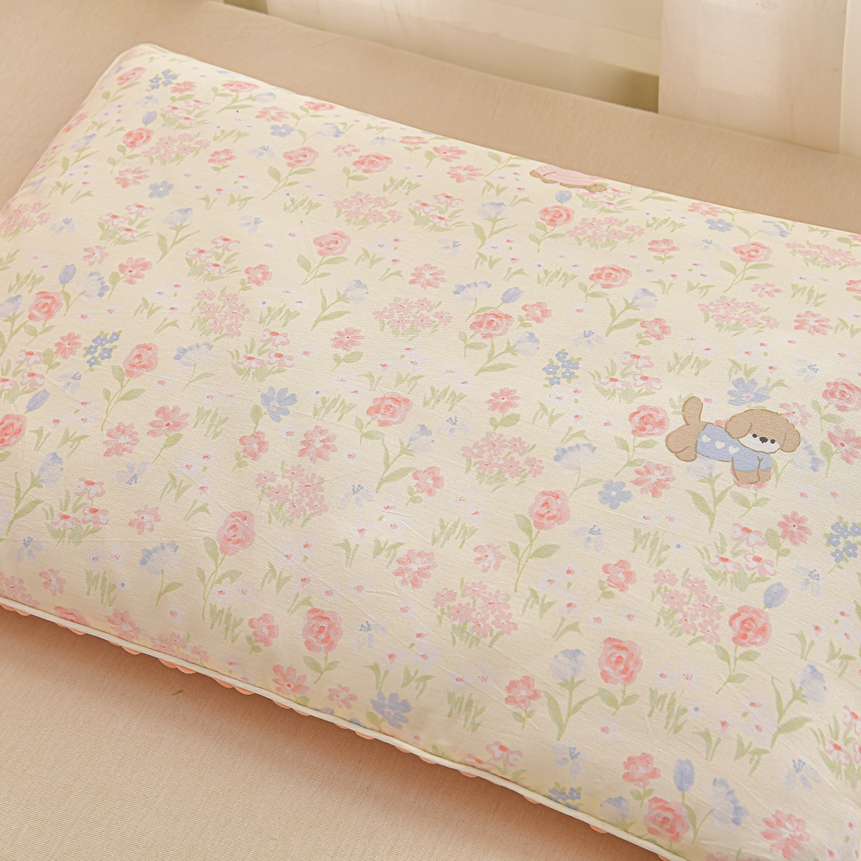 91家纺网 家纺一手货源 找家纺 小桃姐家纺 2026新款纯棉+豆豆绒棉花枕 枕头枕芯 儿童枕 学生枕 花丛猛兽