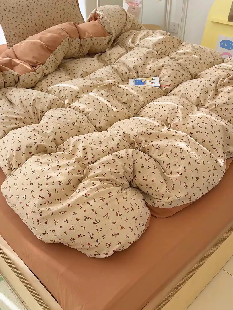 91家纺网 家纺一手货源 找家纺 铺尚美家纺 2026新款春款A类古法水洗仿棉云感棉小布袋四件套 樱川桃井