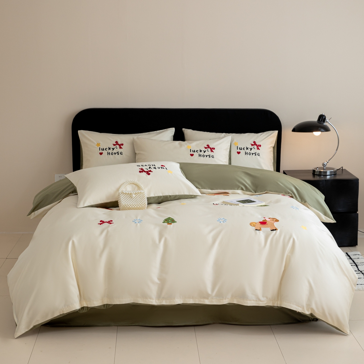 沐辰 2026新款长绒棉50S纯棉满绣四件套 心愿小马-绿