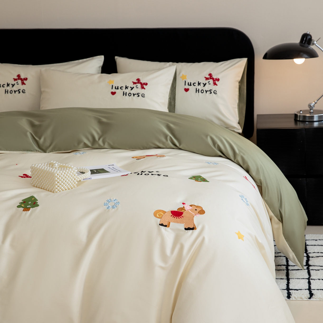 91家纺网 家纺一手货源 找家纺 沐辰 2026新款长绒棉50S纯棉满绣四件套 心愿小马-绿