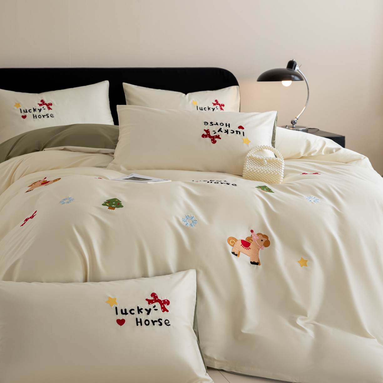 91家纺网 家纺一手货源 找家纺 沐辰 2026新款长绒棉50S纯棉满绣四件套 心愿小马-绿