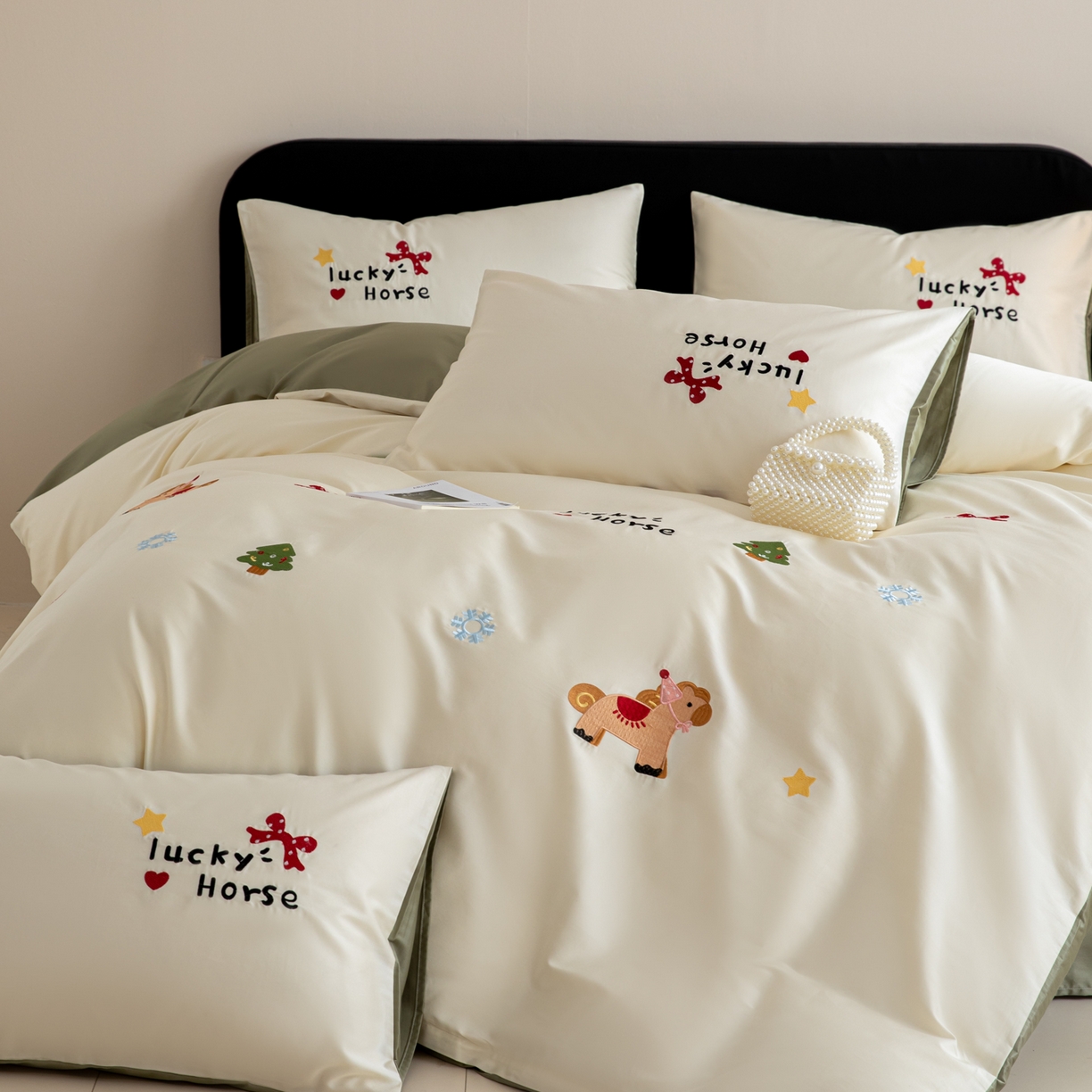 91家纺网 家纺一手货源 找家纺 沐辰 2026新款长绒棉50S纯棉满绣四件套 心愿小马-绿