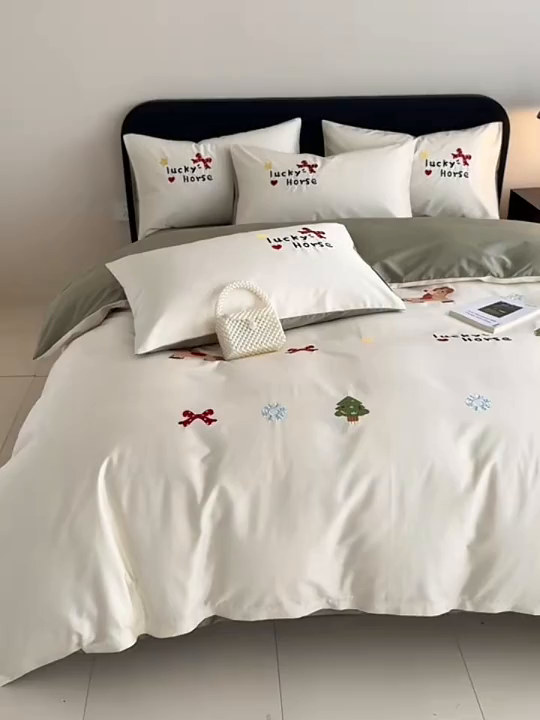 91家纺网 家纺一手货源 找家纺 沐辰 2026新款长绒棉50S纯棉满绣四件套 心愿小马-绿