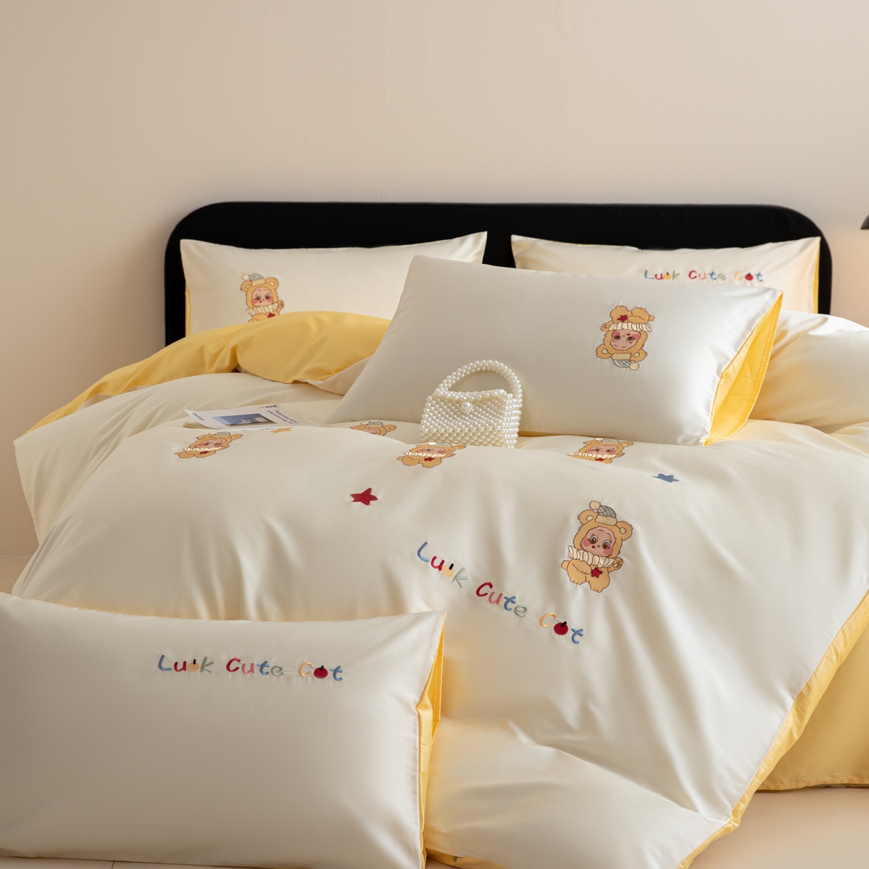 91家纺网 家纺一手货源 找家纺 沐辰 2026新款长绒棉50S纯棉满绣四件套 星星宝贝