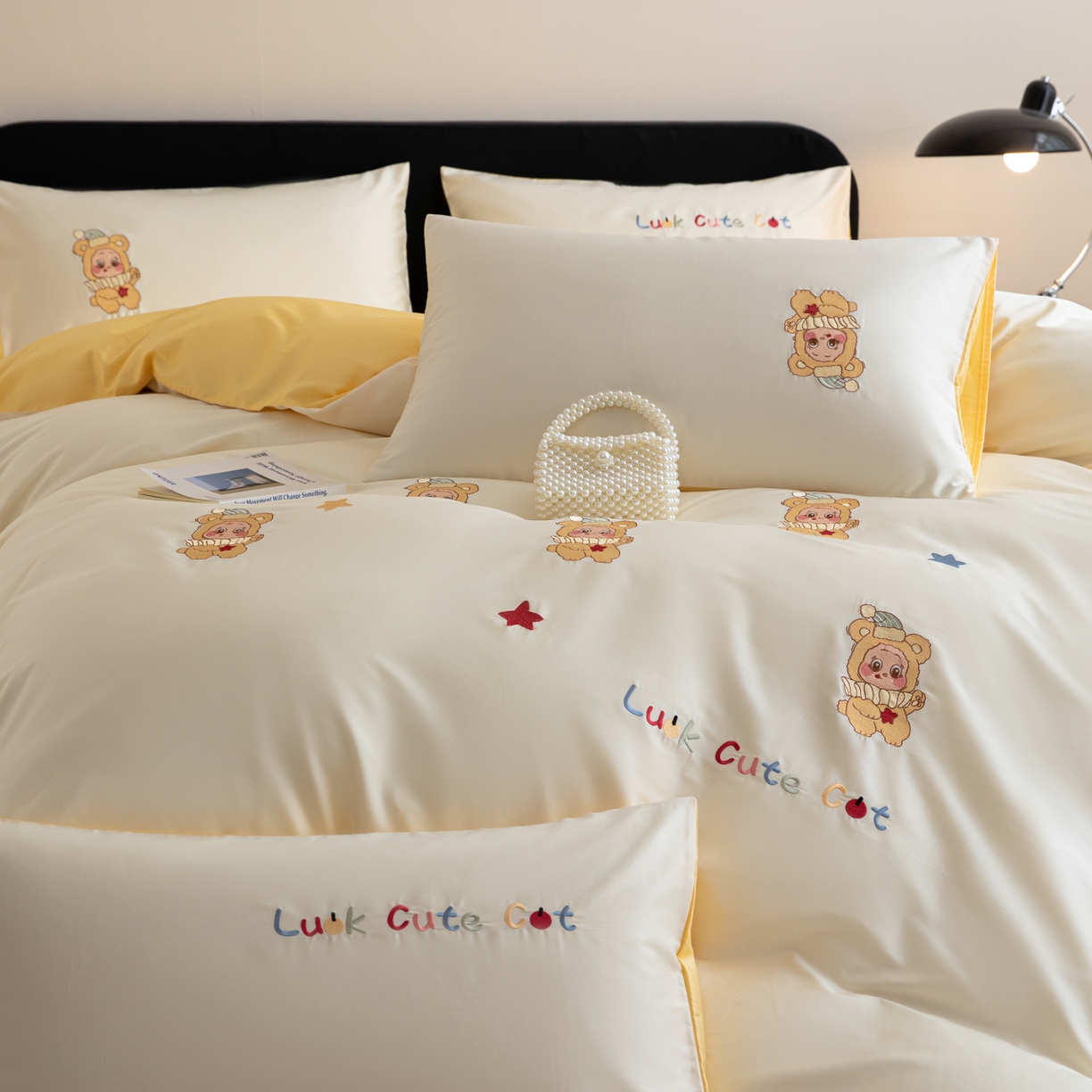 91家纺网 家纺一手货源 找家纺 沐辰 2026新款长绒棉50S纯棉满绣四件套 星星宝贝