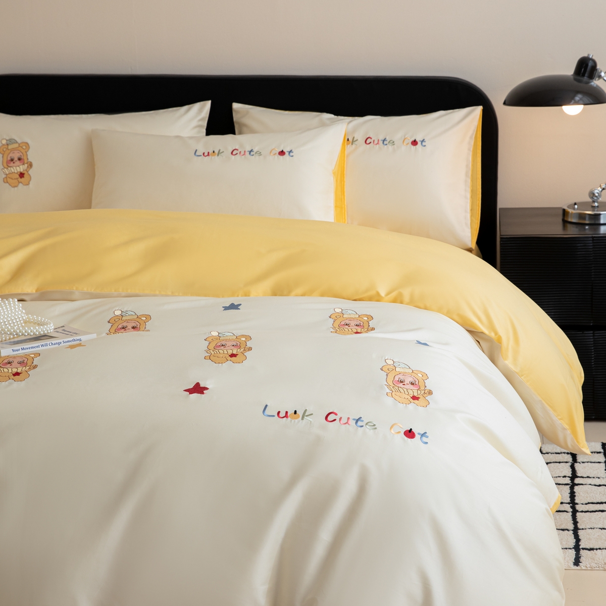 91家纺网 家纺一手货源 找家纺 沐辰 2026新款长绒棉50S纯棉满绣四件套 星星宝贝