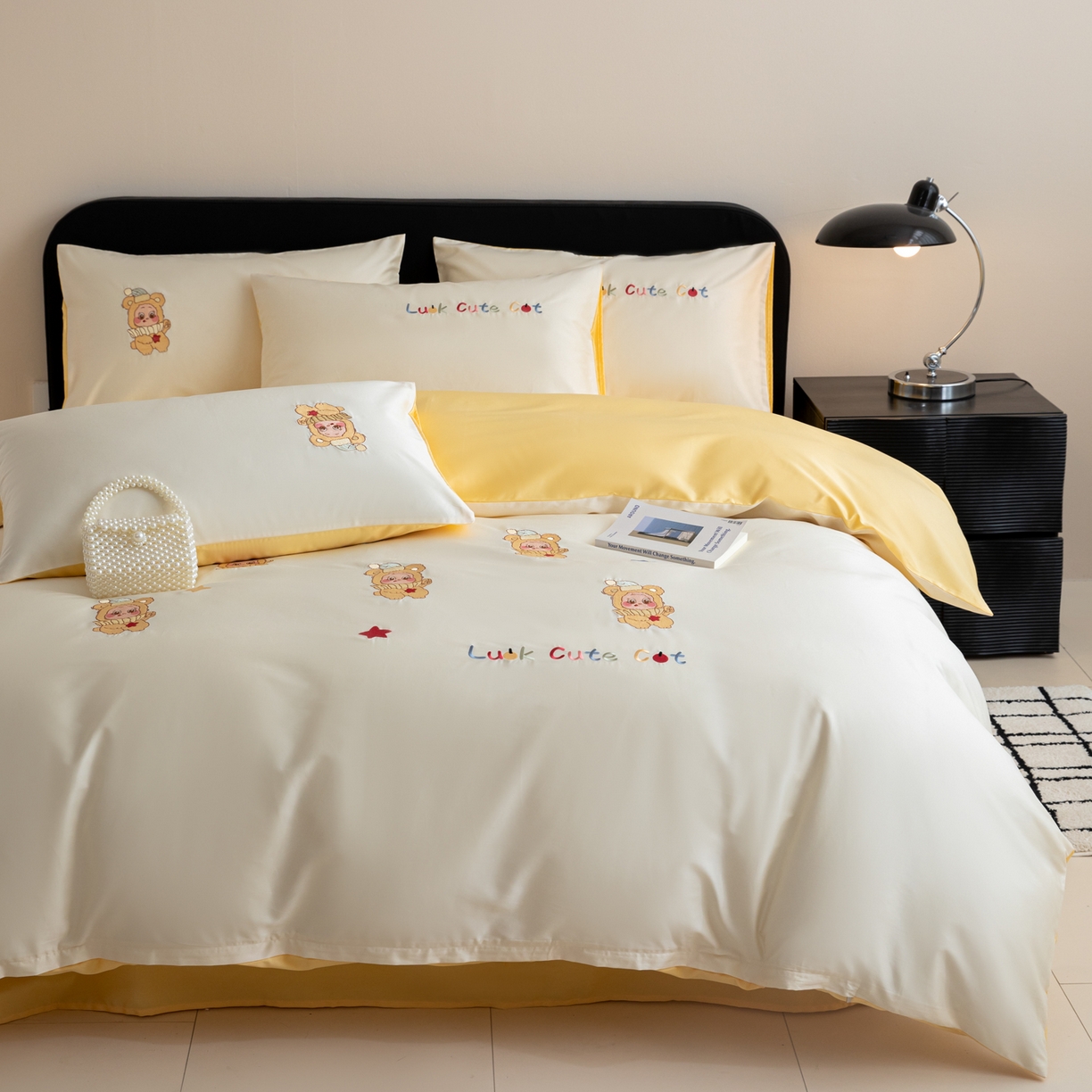 91家纺网 家纺一手货源 找家纺 沐辰 2026新款长绒棉50S纯棉满绣四件套 星星宝贝