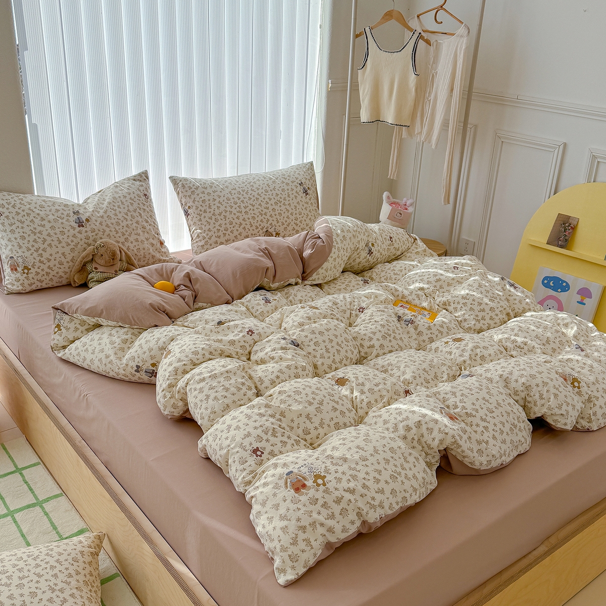 91家纺网 家纺一手货源 找家纺 铺尚美家纺 2026新款春款A类古法水洗仿棉云感棉小布袋四件套 小伙伴