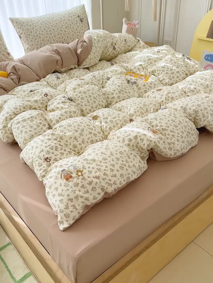 91家纺网 家纺一手货源 找家纺 铺尚美家纺 2026新款春款A类古法水洗仿棉云感棉小布袋四件套 小伙伴