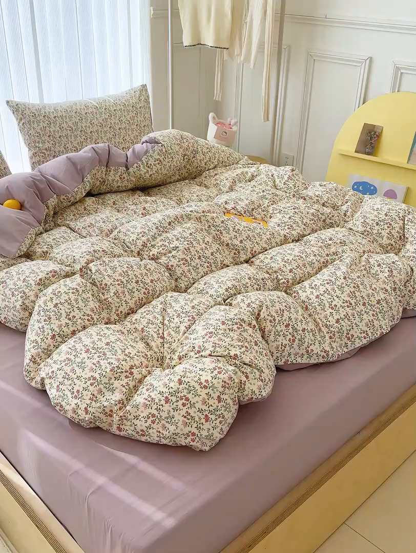 91家纺网 家纺一手货源 找家纺 铺尚美家纺 2026新款春款A类古法水洗仿棉云感棉小布袋四件套 云谣