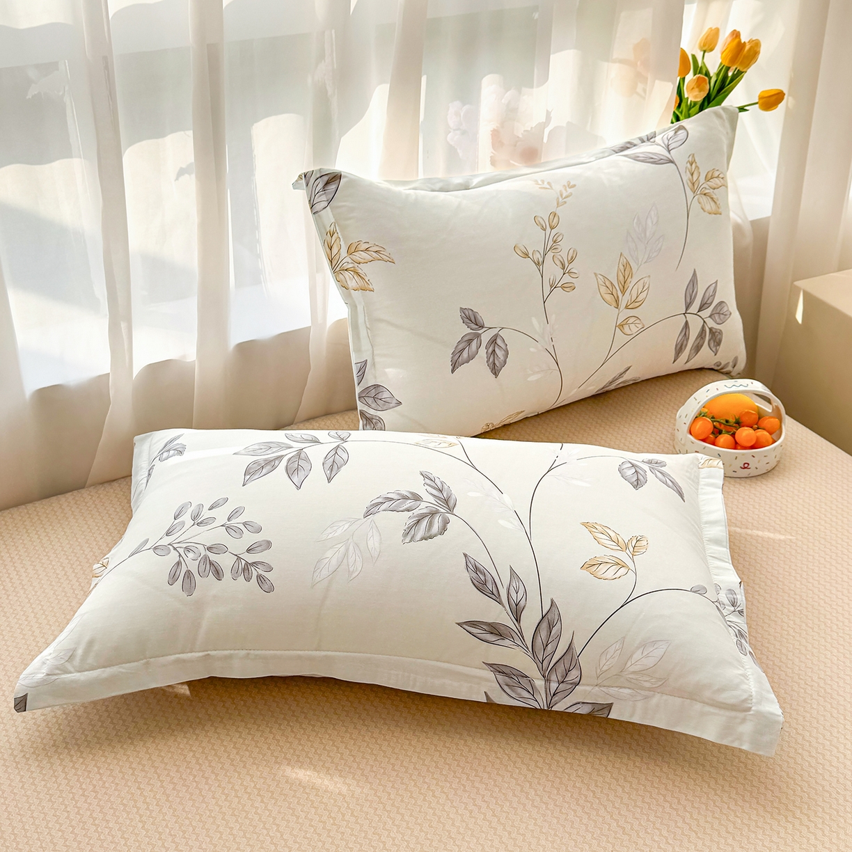 91家纺网 家纺一手货源 找家纺 瑶瑶家居 2026新款A类里外全棉夏凉被四件套-风格一 秋叶