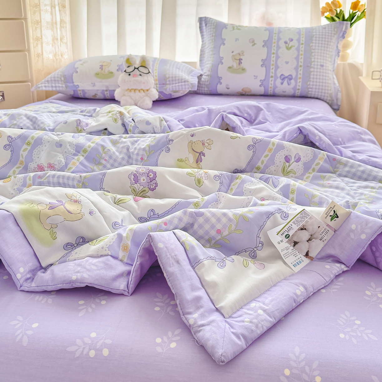 91家纺网 家纺一手货源 找家纺 瑶瑶家居 2026新款A类里外全棉夏凉被四件套-风格一 小确幸