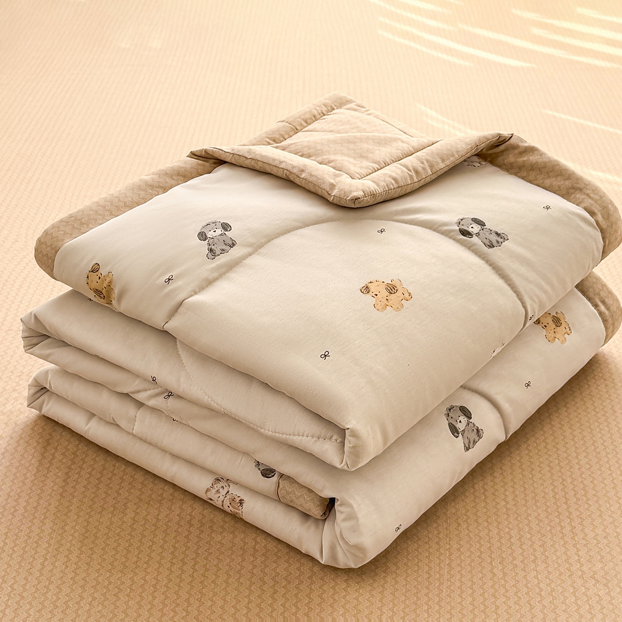 91家纺网 家纺一手货源 找家纺 瑶瑶家居 2026新款A类里外全棉夏凉被四件套-风格一 旺柴犬